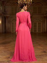 Formal V Neck A-Line Rose Red Chiffon Prom Dress
